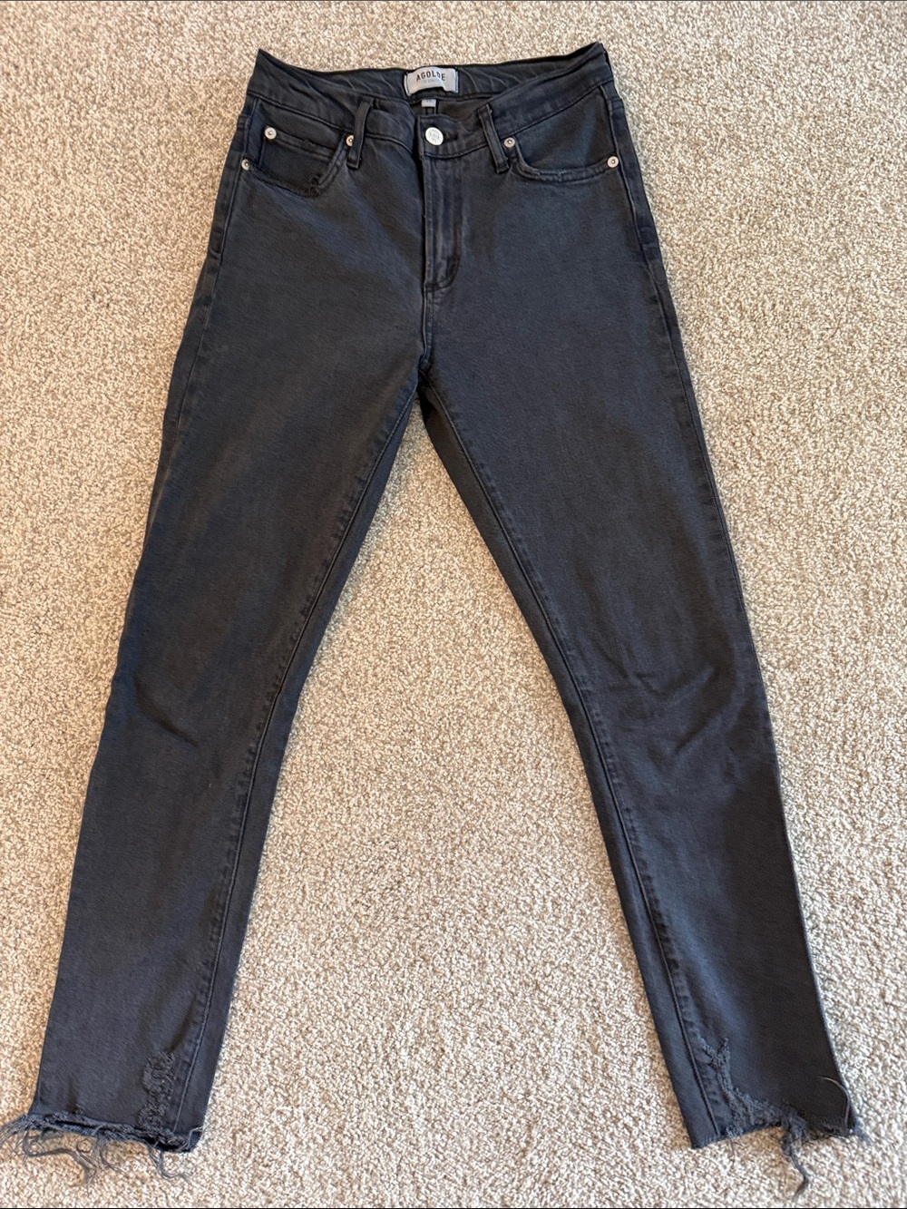 Agolde Washed Black Toni Jeans with Distressed Hem